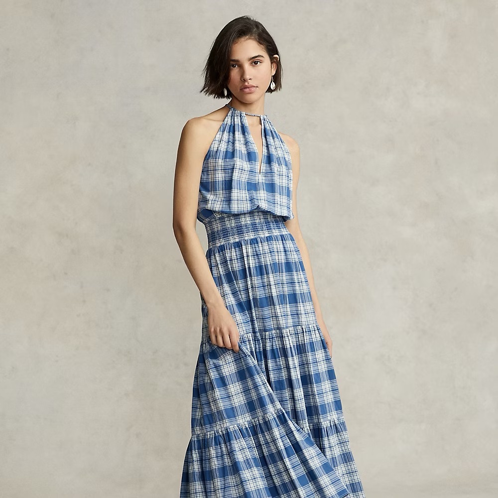 Polo by Ralph Lauren Blue and White Plaid Maxi Skirt Dress